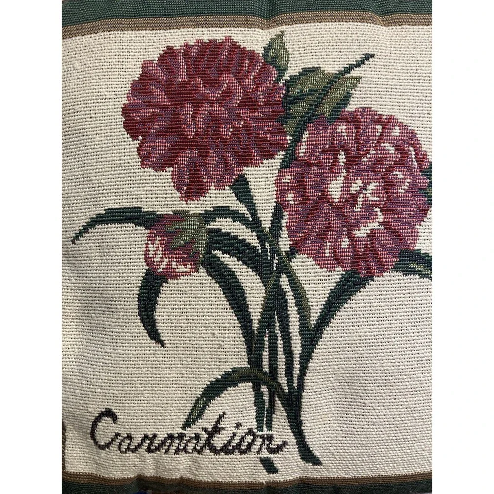 Flower Tapestry Throw Pillow 12” Square Pink Carnation Cottagecore 90s Spring